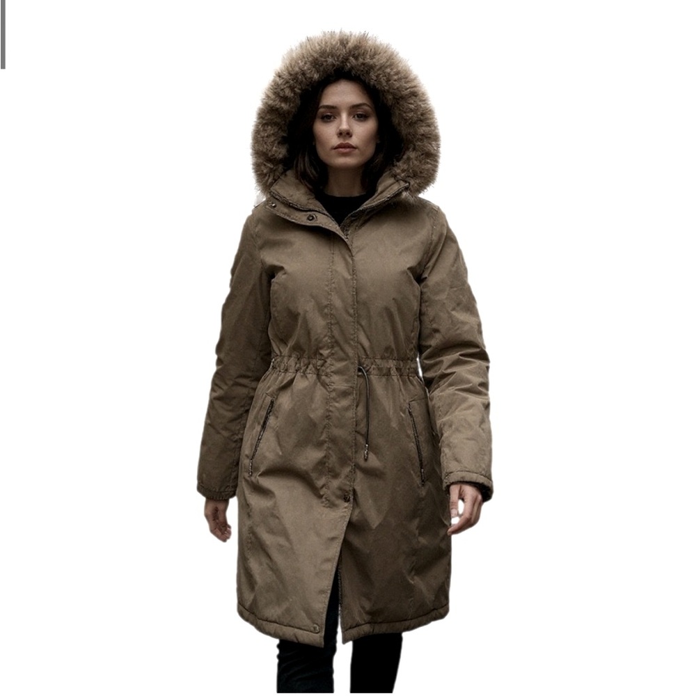 Cinch Waist Fur Removable Hood Sz Small Parka Coat